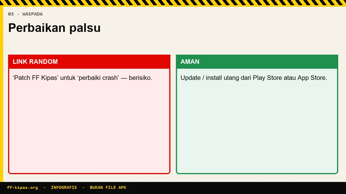 Infographic warning don't download Free Fire patches from random links when they crash